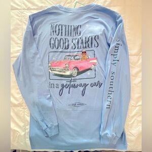 Simply Southern “Nothing Good Starts In A Getaway Car”. Size M. Blue